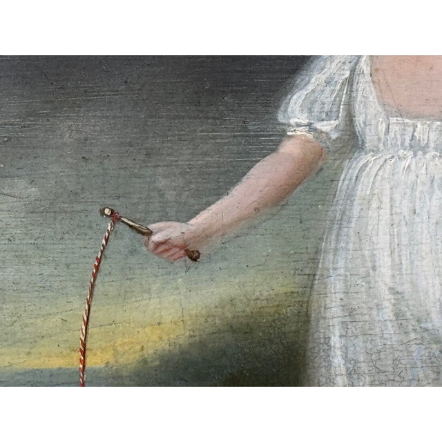 Historical Oil Painting Portrait of Louisa Cooke and “Mr. Quiz”: Home Before Trafalgar British Provincial School, in the Manner of George Romney For Sale - Image 11 of 18