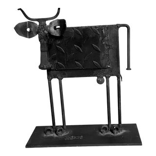 Vintage Bill Heise Salvaged Metal Sculpture of a Bull For Sale