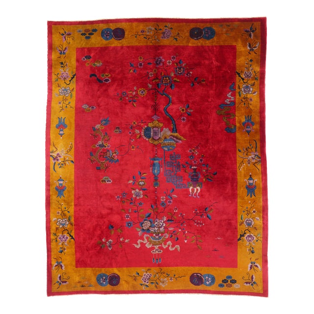 Antique Red Chinese Art Deco Rug, 08'11 X 11'01 For Sale