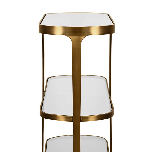 Contemporary Matthew Izzo Home Addison Three Tier Antique Brass and Glass Console Table For Sale - Image 3 of 4