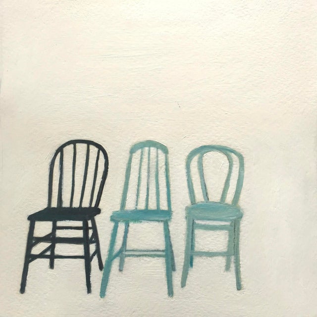2010s "Small Blue Chairs" Still Life Original Oil Painting by Lara Felsing For Sale