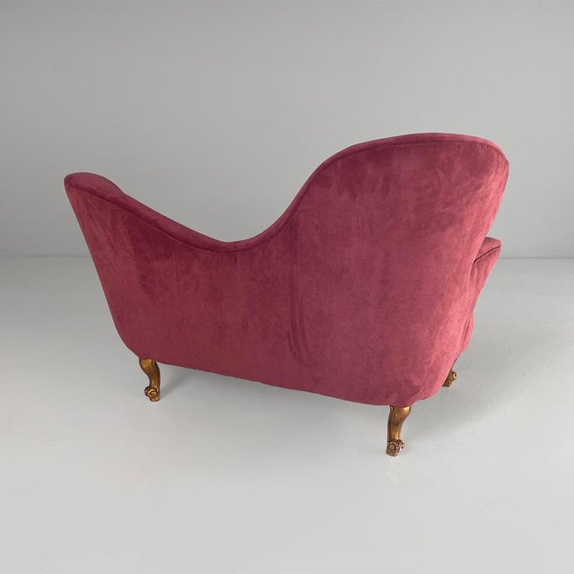 Italian Sofa in Purple-Ret Velvet and Wood, 1930s For Sale - Image 6 of 13