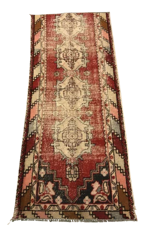 Tribal Handmade Vintage Runner Rug - 3′ × 7′6″