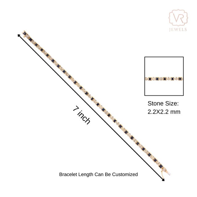 3.70 Ct Princess Cut Natural Blue Sapphire & Diamond Tennis Bracelet in 14k Gold For Sale - Image 9 of 14