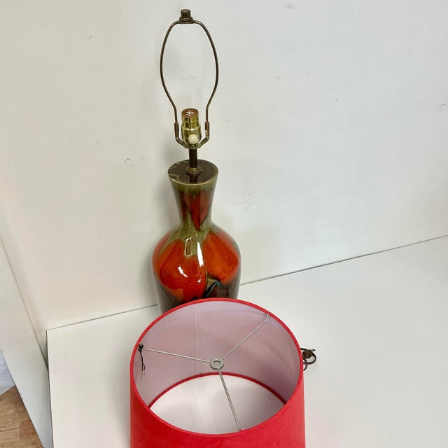 1960s Vintage Boho Chic Glazed Drip Ceramic Table Lamps - A Pair, New Shades. For Sale - Image 16 of 18