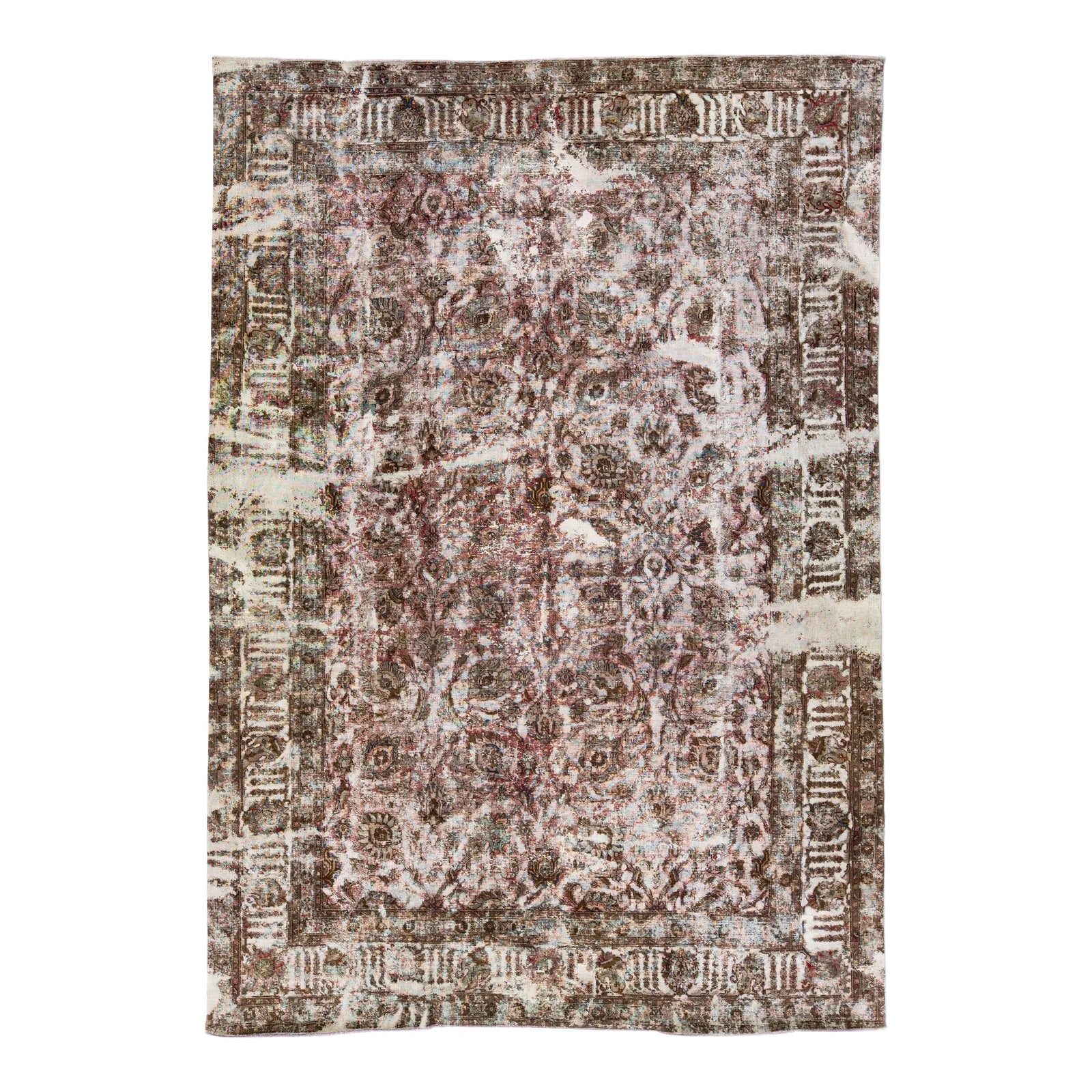 Brown Vintage Persian Overdyed Handmade Allover Wool Rug | Chairish