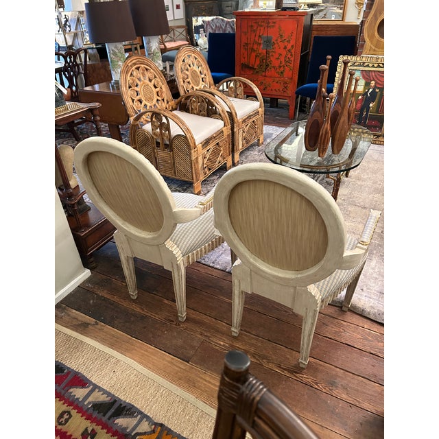 Carved Painted Wood French Country Upholstered Bergere Chairs - A Pair For Sale - Image 12 of 14