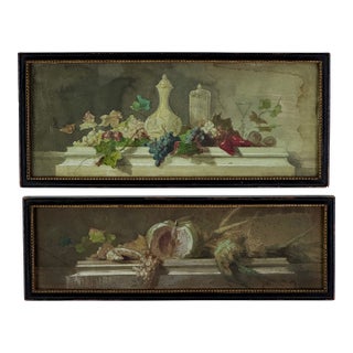 Delightful Small Pair of Signed 19th C Still-Life Watercolors in Original Framed For Sale
