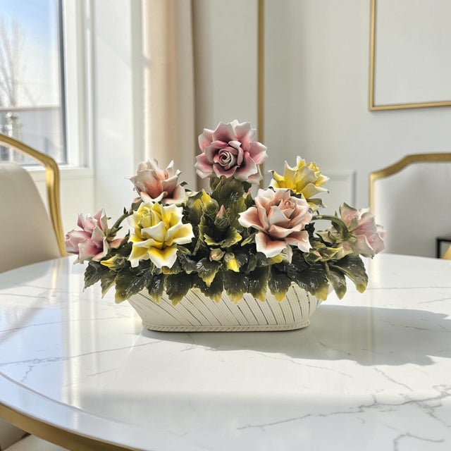 Vtg Large Italian Majolica Ceramic Flower Basket Centerpiece 22.5 Inch Monumental Bring the breathtaking elegance of old-...