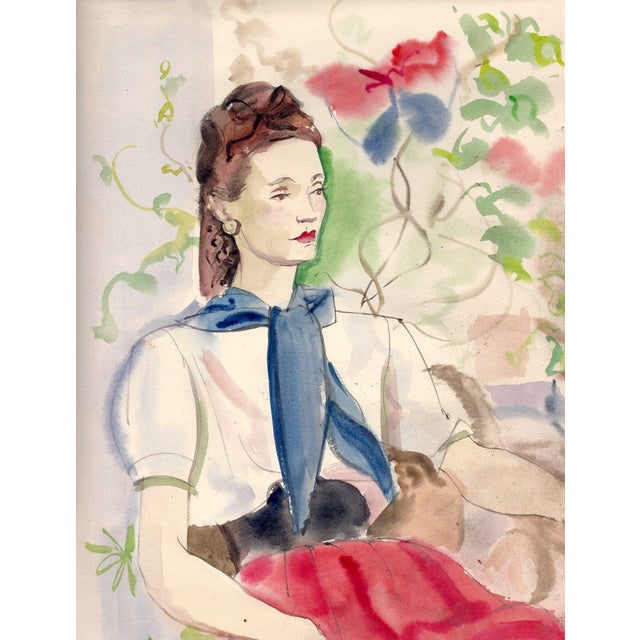 A Stunning 1940s Fashion Illustration Study, Depicting a Seated Woman in an Interior, by Noted Artist, Andre Delfau...