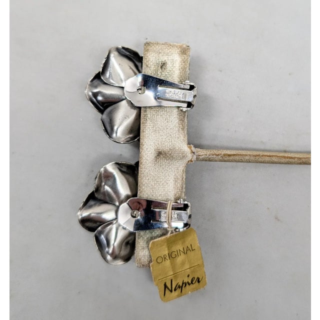 Vintage 1960s Signed Napier Silvertone 3d Rose Clip Earrings-2 Pieces For Sale In Philadelphia - Image 6 of 10