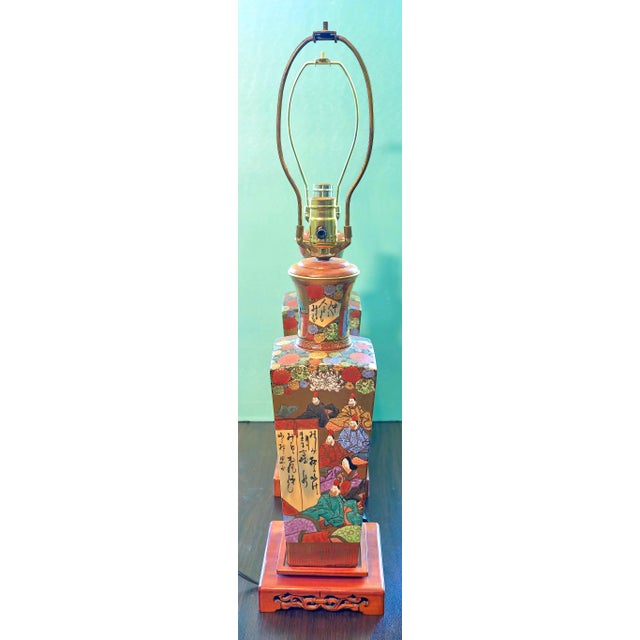 Pair of Japanese Hand-Painted Kutani Table Lamps For Sale - Image 4 of 6