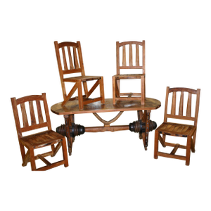 Early 1900s Antique "Ranch Table" Mesquite With Four Chairs - Set of 5