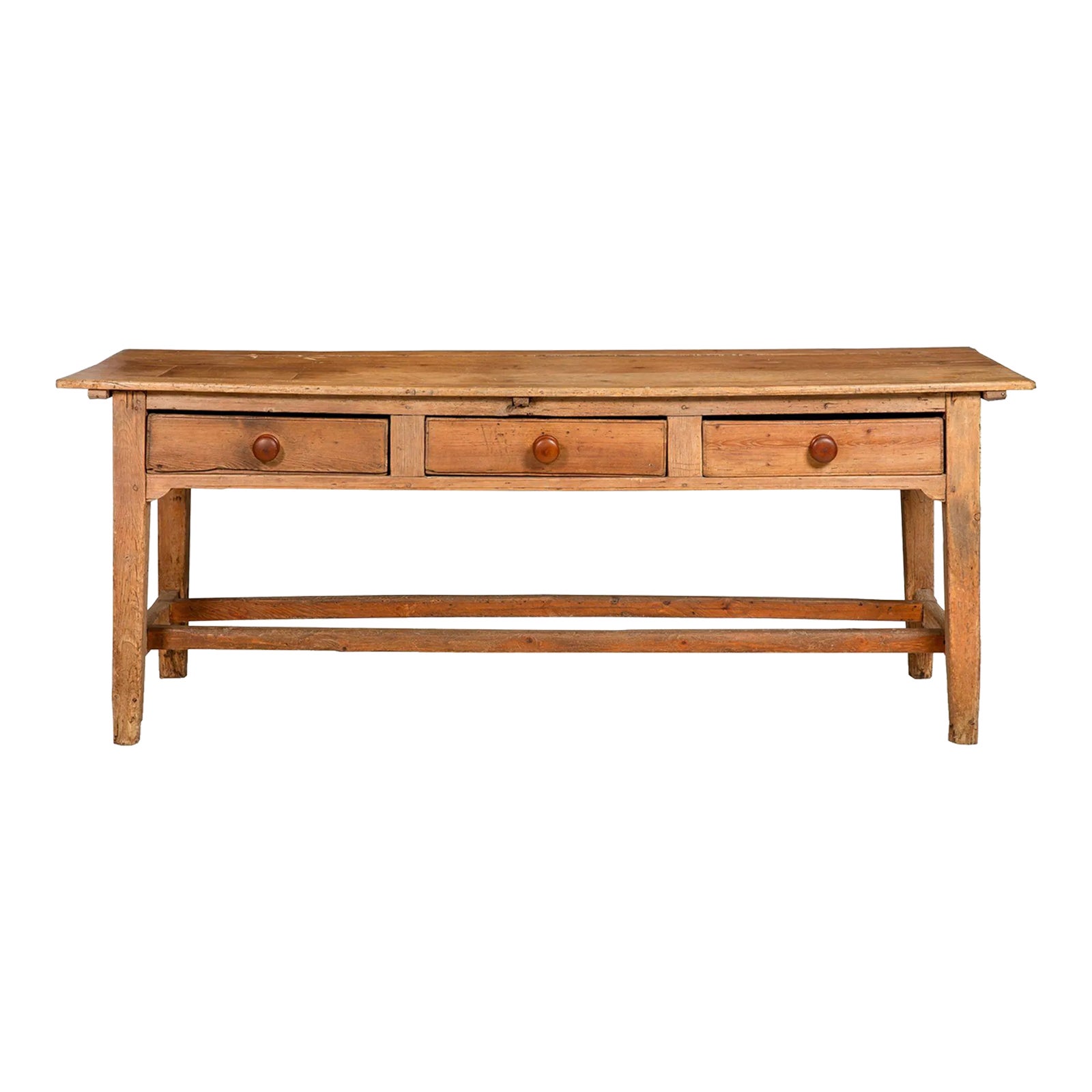 Worn and Patinated English Antique Pine Tavern Table Desk | Chairish