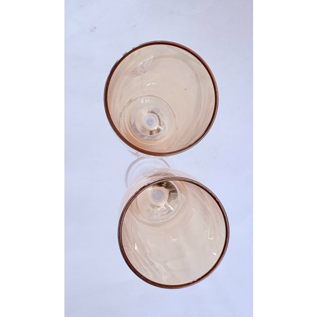 Mid-Century Modern Vintage Amber Champagne Flutes | Mid-Century Blush Stemware - a Pair For Sale - Image 3 of 6