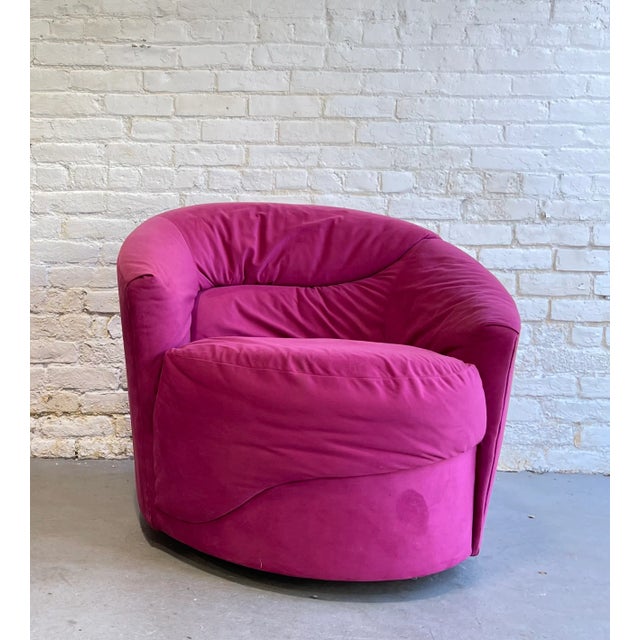 Mid-Century Modern Pink Postmodern Swivel Lounge Chair / Armchair, C. 1980's For Sale - Image 3 of 13
