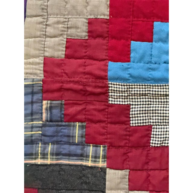 Antique American Lancester County Log Cabin Barn Raising Quilt with Boro Backing For Sale - Image 10 of 17