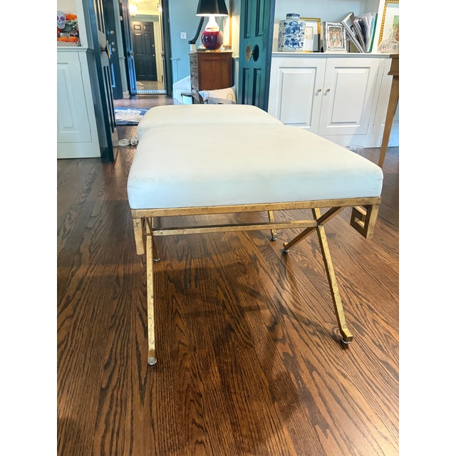 Metal Chelsea House Aged Gold Leaf Gilded Greek Key Benches For Sale - Image 7 of 10