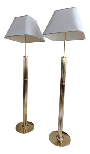 Vintage Golden and Chrome Floor Lamps from Baulmann, Germany, 1980s, Set of 2
