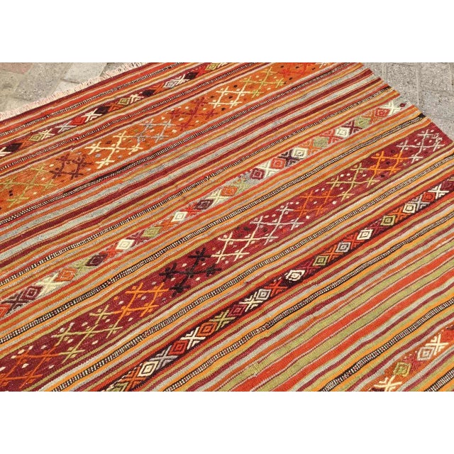 Textile Vintage Striped Turkish Kilim Rug - 55" X 108" For Sale - Image 7 of 11