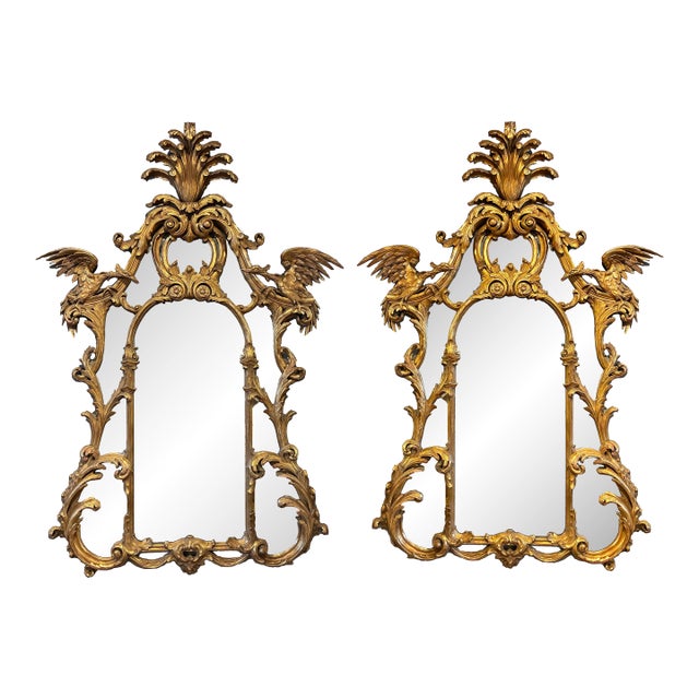 18th Century Pair of French Gilded Mirrors With Chinese Cranes For Sale