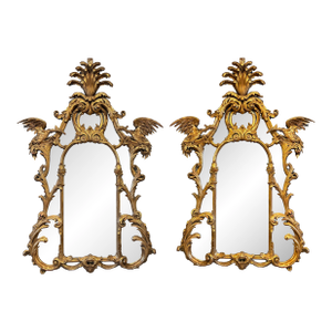18th Century Pair of French Gilded Mirrors With Chinese Cranes