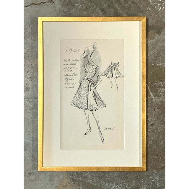 Mid-Century Modern Vintage Framed Phillipe Venet Fashion Illustration For Sale - Image 3 of 12