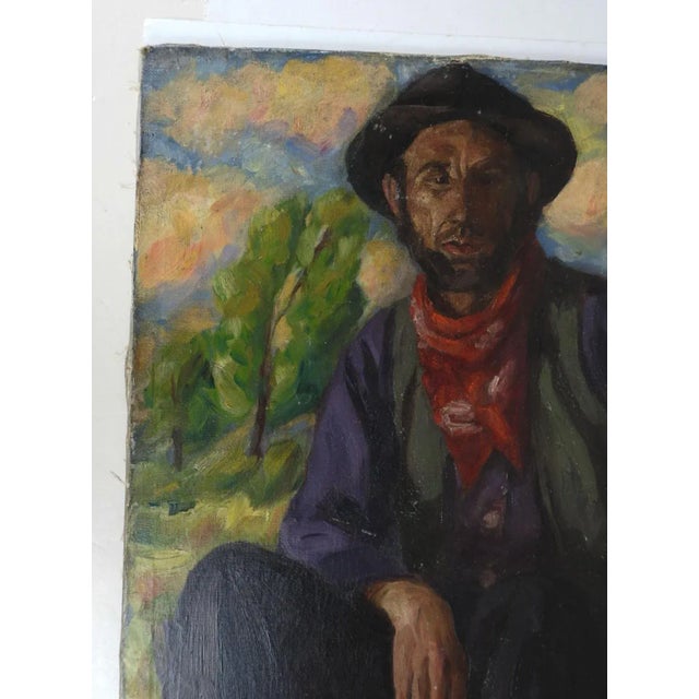 Vintage Continental Working Man Portrait Painting For Sale In Seattle - Image 6 of 8
