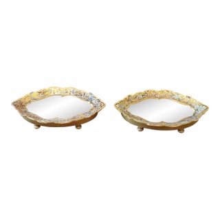 Antique Champleve French Bronze Mirror Set Pair For Sale