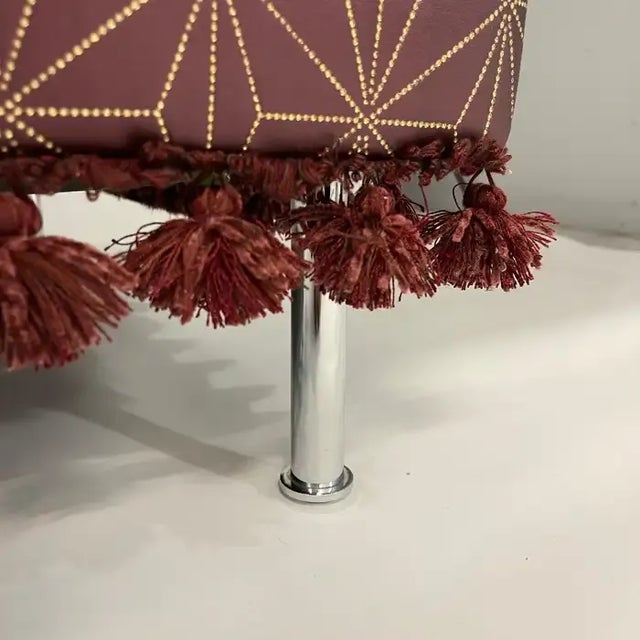 Metal Modern Moroccan Embossed Leather Ottoman, Usa For Sale - Image 7 of 9