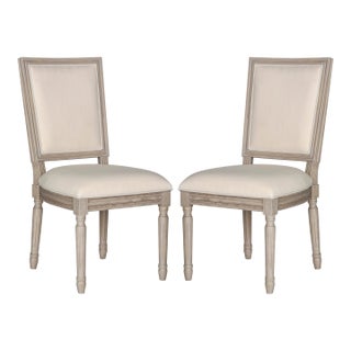 French Brasserie 19" H Linen Side Chair in Light Beige & Rustic Grey - a Pair For Sale