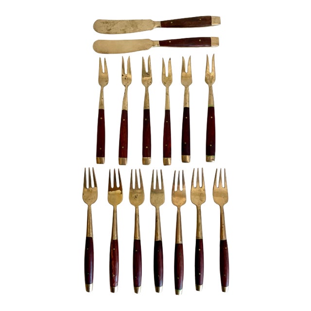 Vintage Thailand Rosewood Appetizer Utensil Set - Set of 15 For Sale