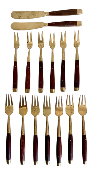 Vintage Thailand Rosewood Appetizer Utensil Set - Set of 15