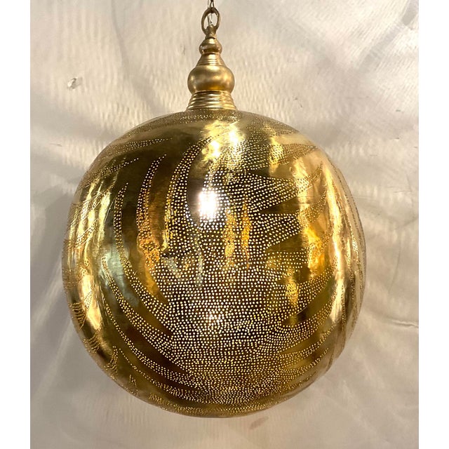 Modern Medium Modern Brass Pierced Metal Pendant Light For Sale - Image 3 of 6
