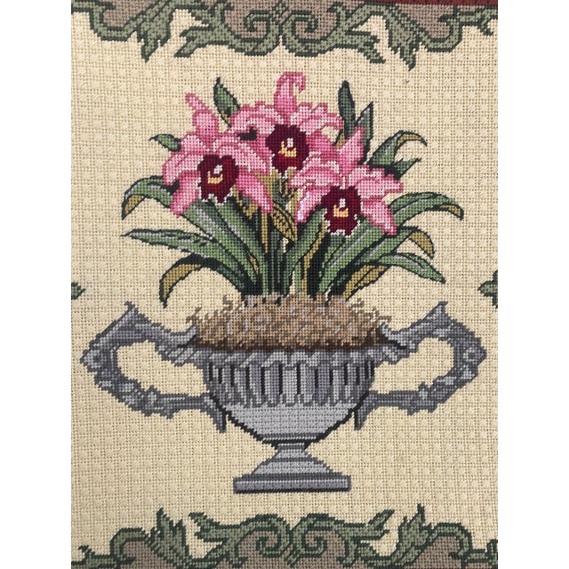 Vintage Cross Stitch Flowers in Urn on Working Frame For Sale - Image 4 of 6
