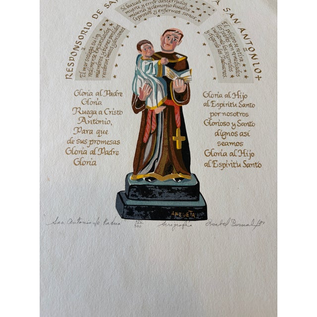 1980s Isabel Bernal Carlos Anzueta Signed/Numbered Serigraph San Antonio De Padua ‘84 For Sale - Image 4 of 9