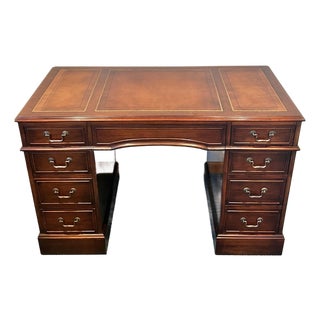 Colonial Manufacturing Leather Top Mahogany Regency Desk For Sale