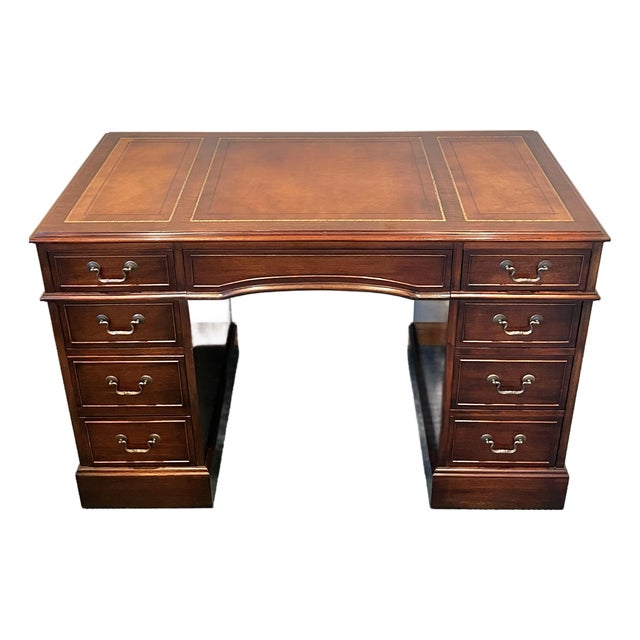 Colonial Manufacturing Leather Top Mahogany Regency Desk For Sale