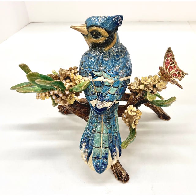 Jay Strongwater Swarovski Encrusted Anderson Courbett Blue Jay and Butterfly - Flora and Fauna Collection For Sale - Image 4 of 18