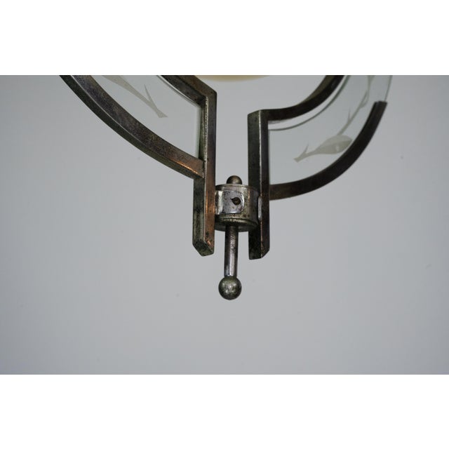 Art Deco Italian Pendant Light with Etched Glass and Amber Globe, 1930s For Sale - Image 15 of 17