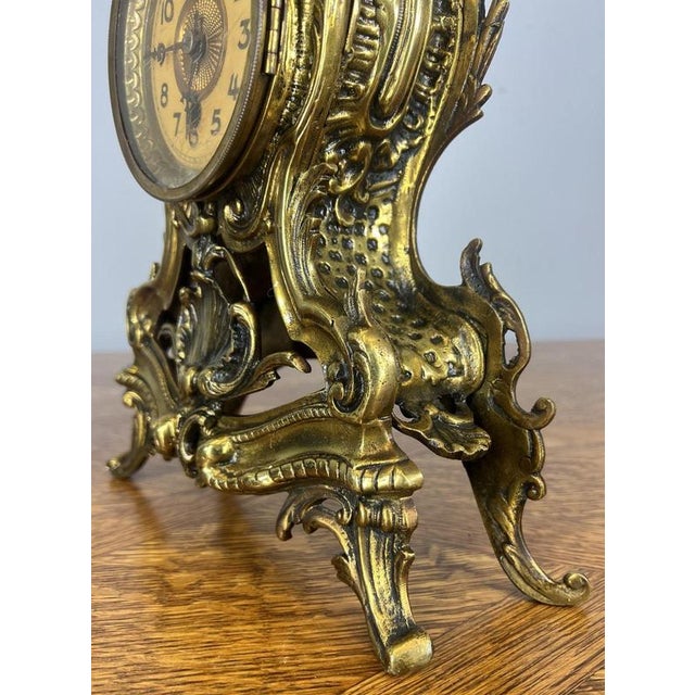 Vintage French Style Brass Decorative Mantel Clock For Sale - Image 5 of 11