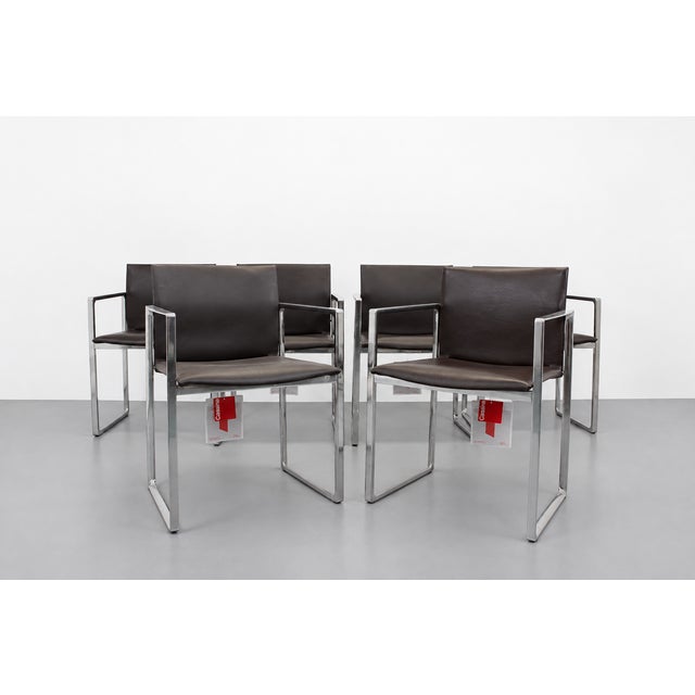 Eve 184 Armchairs in Leather and Steel by Piero Lissoni for Cassina, 2010s, Set of 6, in Very Good conditions. Designed...