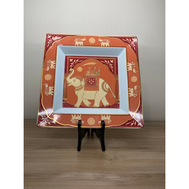 Vintage Rosenthal Germany porcelain tray featuring a stylized elephant motif with rich orange and burgundy fields and...