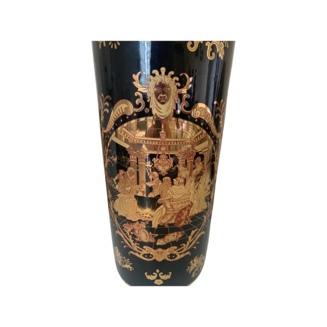 Gold Gold and Black Tubular Ceramic Vase With Middle Ages Theme For Sale - Image 8 of 9