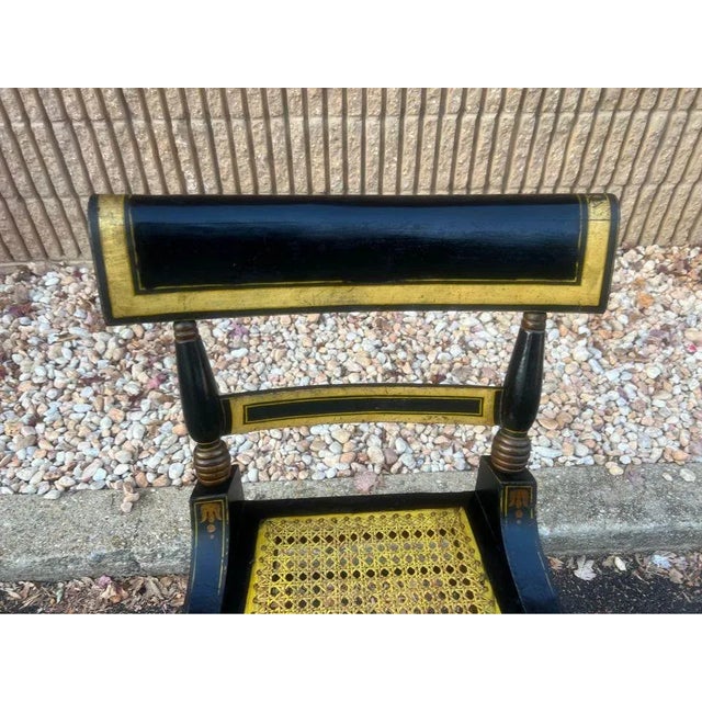 Early 20th Century Set of 4 Classical Partial Gilt and Ebonized Wood Cane Seat Dining Chairs For Sale - Image 4 of 11