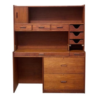 Vintage Mid-Century Modern Teak Secretary Desk With Fold-Down Writing Surface For Sale