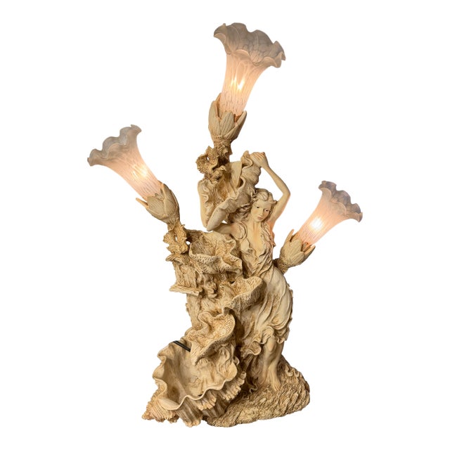 Vintage Art Nouveau Style Figural Nymph Water Fountain Lamp - Fully Functional For Sale