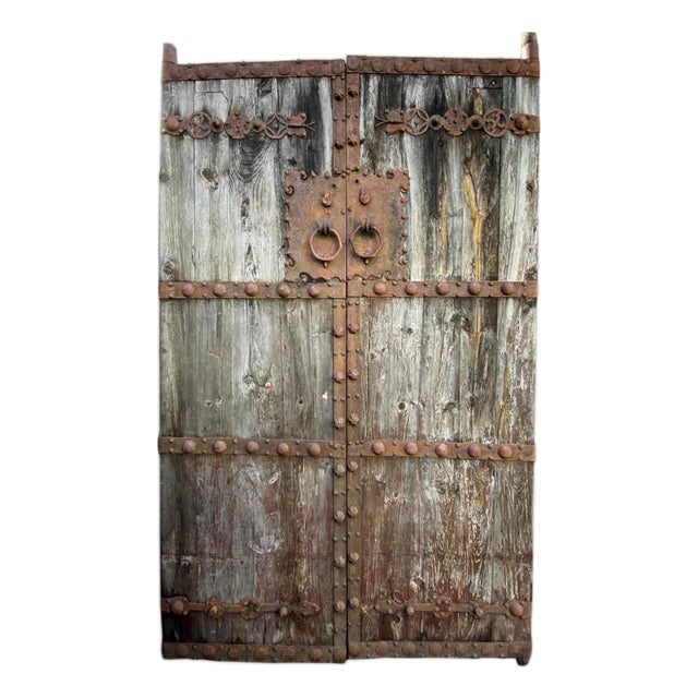 Antique Mongolian Wood & Iron Door For Sale