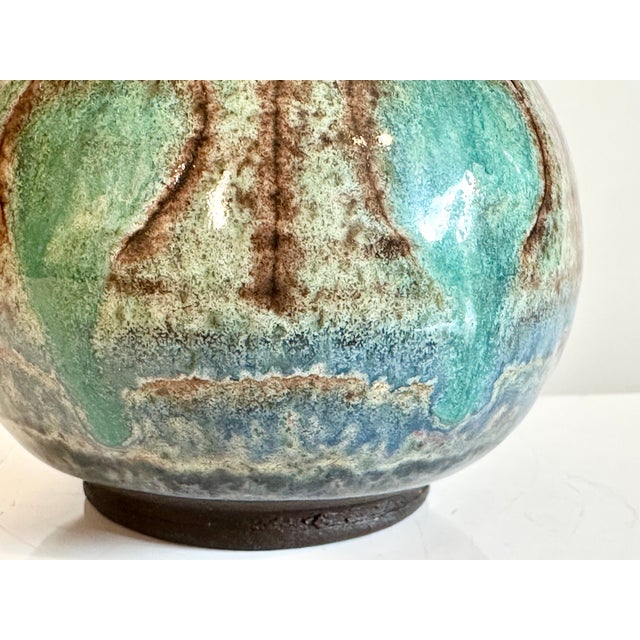 Ceramic Blue Studio Ceramic Vase with Flowing Glaze Pattern, Denmark, 1960s For Sale - Image 7 of 10
