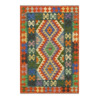 1990s Tribal Kilim Blue Rust Wool Rug - 2'7" X 4'0" For Sale